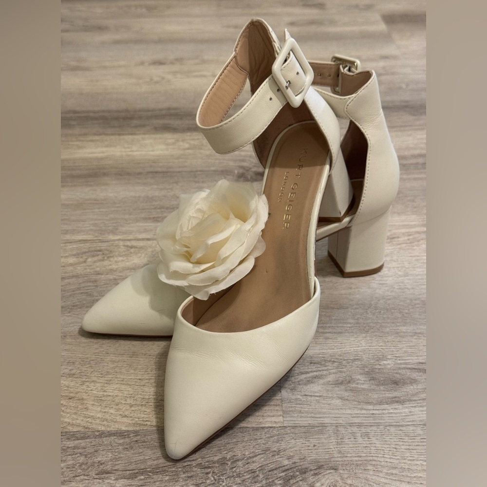 Kurt Geiger London Burlington Leather In Bone Block Heel Shoes 38.5 WORN ONCE